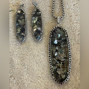 SET: Kendra Scott Layden Necklace & Earrings Silver/Crushed Black MOP